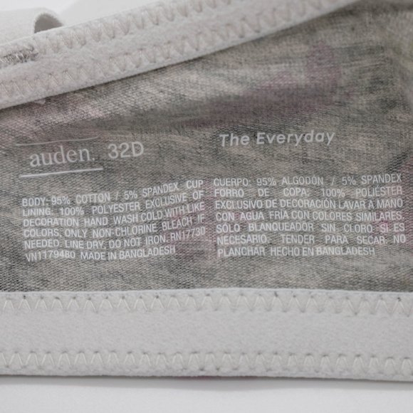 Auden Floral Print Gray Everyday Cotton Demi Lightly Lined T-Shirt Bra - Picture 8 of 10